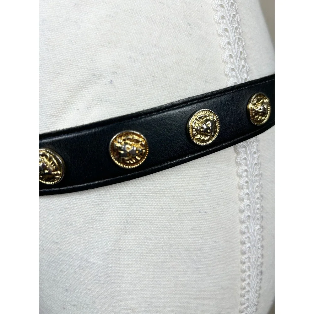 VTG 90s The Limited Belt Black Leather Studded Lions Womens L Made in Italy Glam